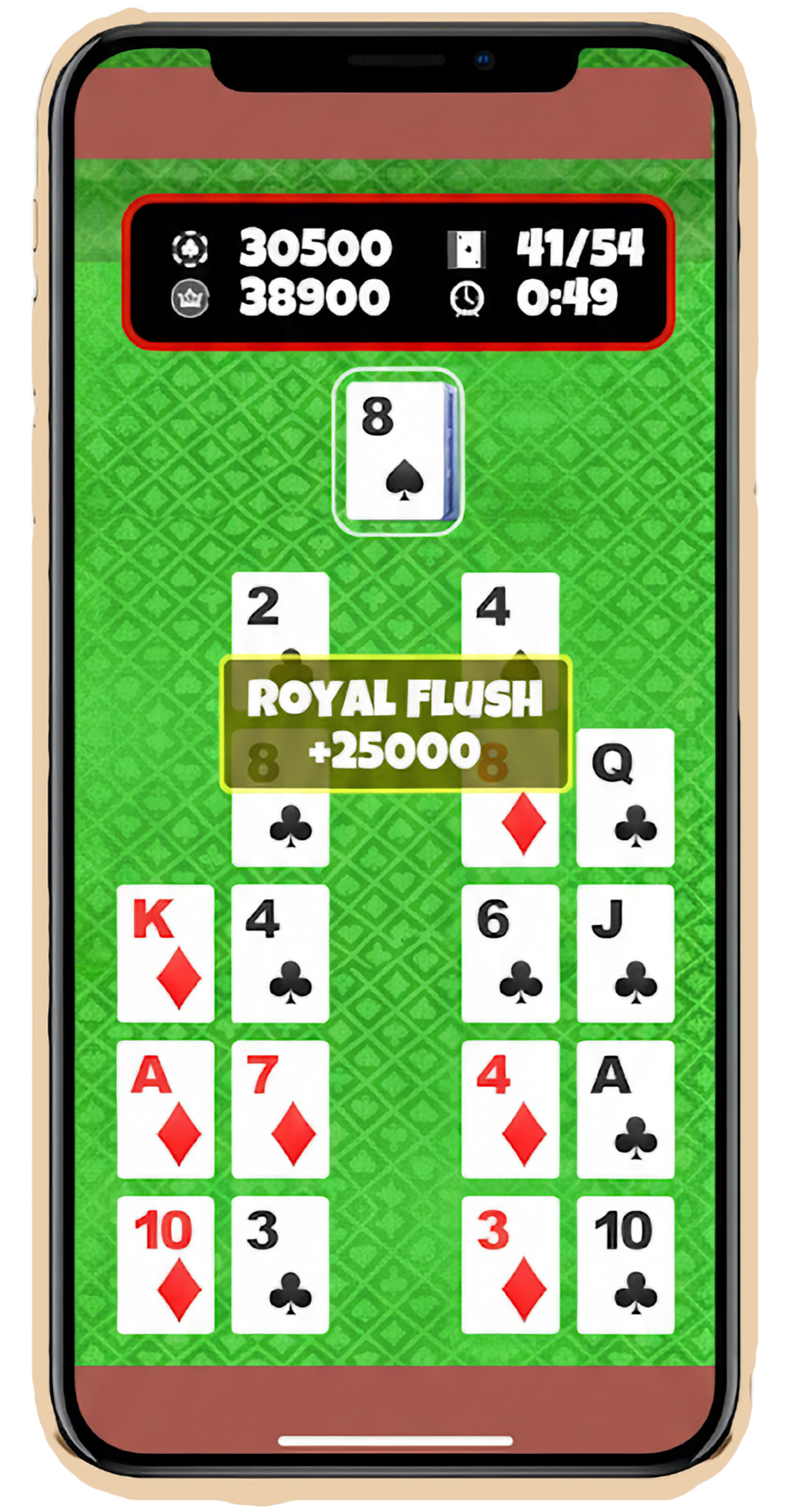 Cardera game screenshot showing Royal Flush